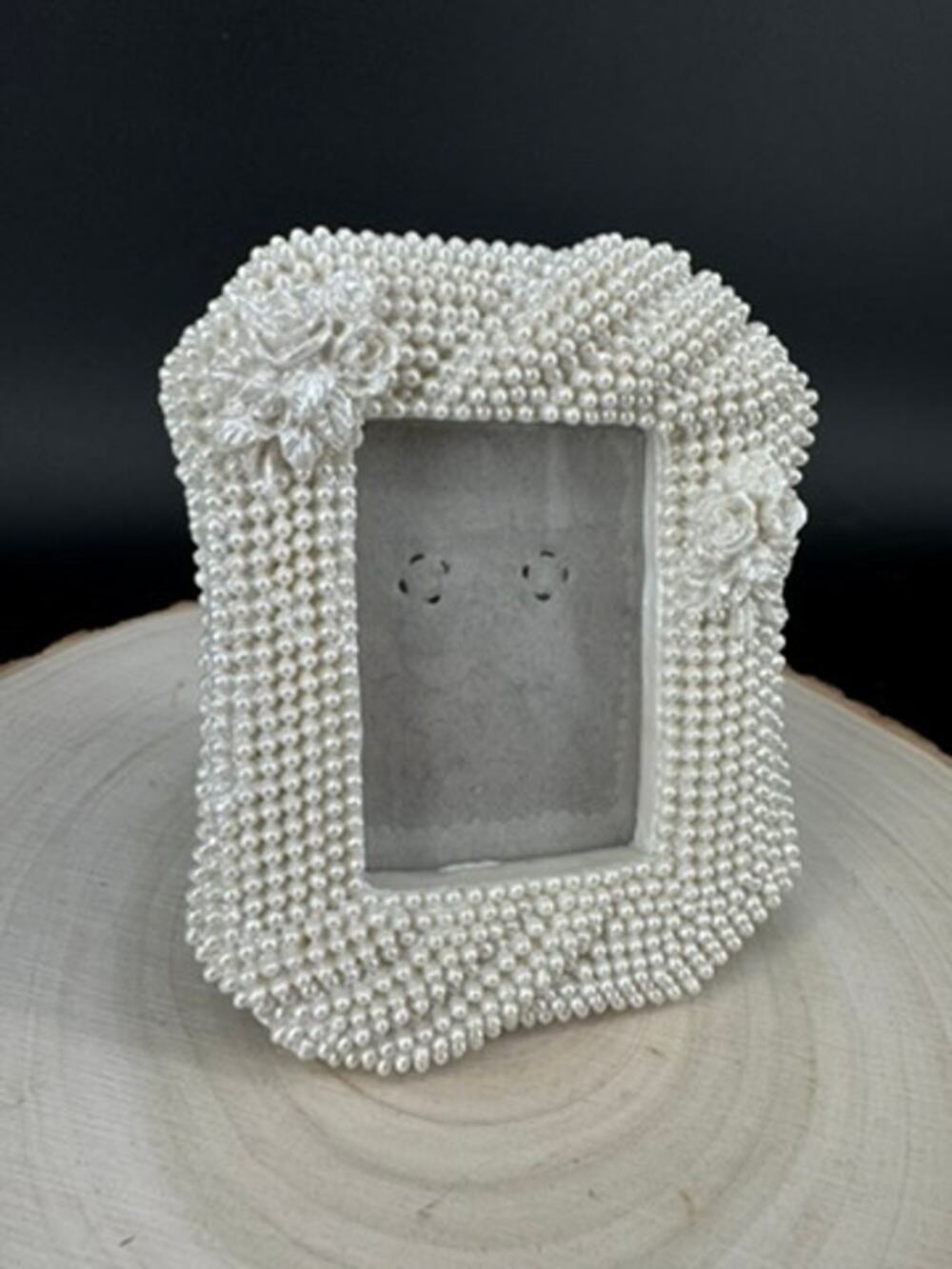 Pearl Beaded 2x3 Picture Frame White Floral Mini Wedding Bridal Cottagecore